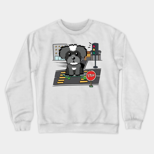 Funny schnauzer is on a skateboard Crewneck Sweatshirt by Pet Station